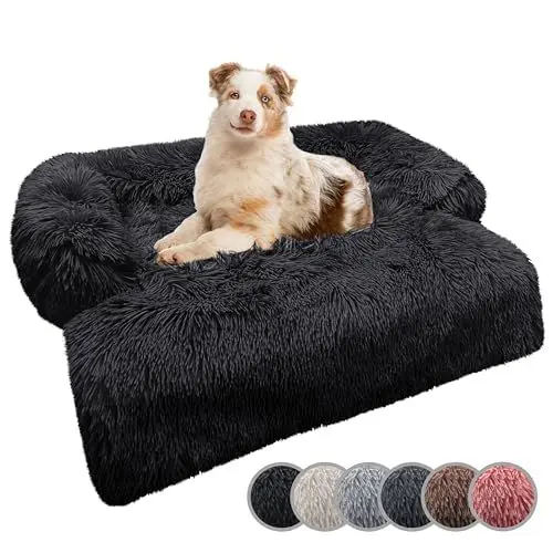 Produktbild: bluzelle Sofaschutz Hundebett für kleine & mittelgroße Hunde, Hundedecke für Couch Sofa Cover, Plüsch Hundesofa Schutzdecke rutschfest Wasserdicht Waschbar Abnehmbarer Bezug, Farbe:Schwarz