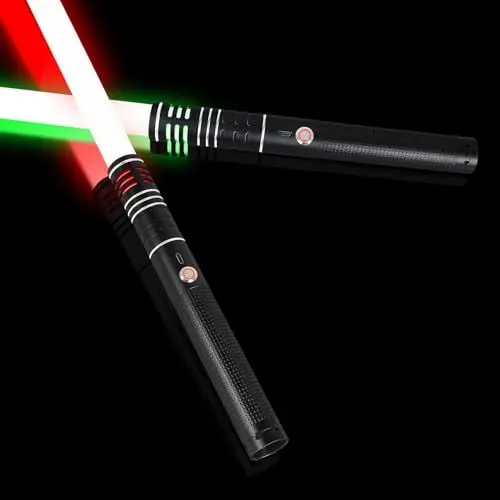 Produktbild: Blvlerm Smooth Swing 2er Set Duell Lichtschwert, Bewegungssteuerung 2 in 1 Lichtschwerter mit 16 Farben, Metallgriff Doppelseitige Klinge lichtschwerter mit 3 Modus-Sounds für Kinder(76.6 inch)