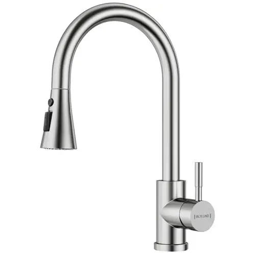 Produktbild: BLYLUND Gebürstetes Nickel Küchenarmaturen mit Brause Ausziehbar 3 Modi, Edelstahl Moderne Küchenspüle Armaturen,Moderne Wasserhahn Küche mit Hohem Bogen
