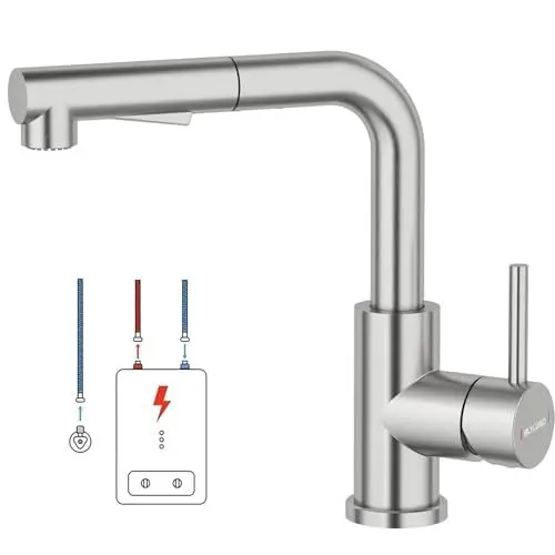 Produktbild: Niederdruck Armatur Küche, Wasserhahn mit 3 Anschluessen für Boiler, wasserhahn für durchlauferhitzer, 360°Schwenkbar Zwei Sprühfunktionen, Wasserhahn Küche Durchlauferhitzer, Edelstahl