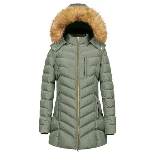 Produktbild: BlzzWo Winterjacke Damen Lang Warm Steppjacke Leicht Puffer Jacke mit Kapuze Gefüttert Winterparka Steppmantel Reißverschluss Daunenjacke Gepolsterte Wintermantel LangäRmelige Outdoorjacke (M-6Xl)