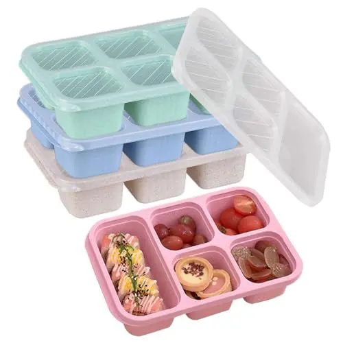 Produktbild: Bncxdc Snackbox, 4 Stück snackbox mit fächern, 5 Fächer snackschale mit deckel, Wiederverwendbare Kinder-Snackbox, Snack Aufbewahrungsbehälter für Schule, Arbeit und Reisen