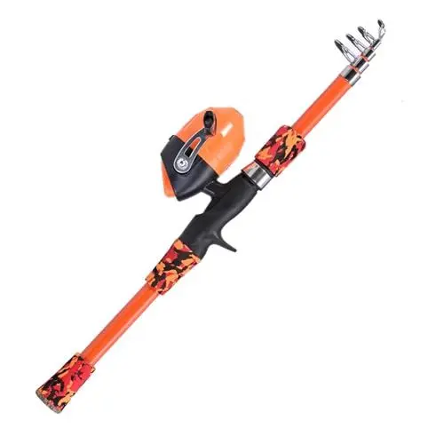 Produktbild: BNTTEAM Mini-Spinnrolle und Ruten-Kombinationen für Kinder, mit tragbarer Teleskop-Angelrute, Angel-Kombinationen für Kinder, Anfänger, Jugendliche (Orange, 1,7 m/170,2 cm/1,7 m)