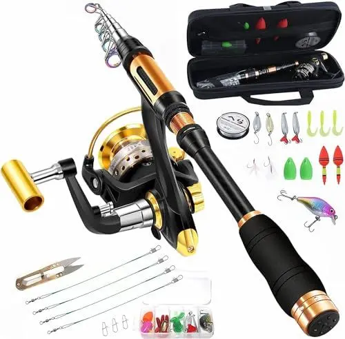 Produktbild: BNTTEAM Tragbares Angelrute Teleskop-Angeln Stationärrolle Carbone Spinnruten Combo Angelschnur Angelköder Zubehör mit Tragetasche (TF-Vollständige Kits, 2.1M/82.6in/6.88ft)