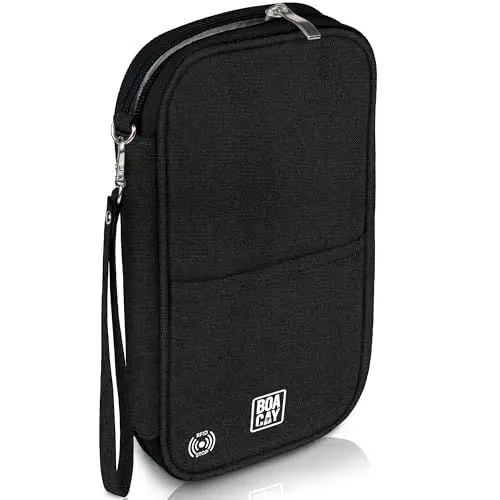 Produktbild: BOACAY Reisepass Tasche mit RFID, Reiseunterlagen Organizer für Damen & Herren, Familie Reiseorganizer, wasserdichte Hülle, Etui für Tickets, Geld, Karten