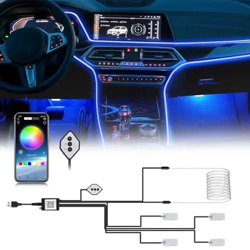 Produktbild: Boadw LED Innenbeleuchtung Auto mit 4 Stück RGB Ambientebeleuchtung Auto,4m Led Strip Auto mit APP、Tastensteuerung,Innenraum Atmosphärenlicht USB-Neonlicht Musiklichtleiste 5-12V