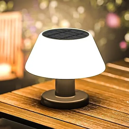 Produktbild: Boadw LED Solar Tischleuchte Außen Dimmbar, solarladung und USB 2 in 1 Solar Tischlampe Outdoor & Indoor für Tisch garten camping Schlafzimmer