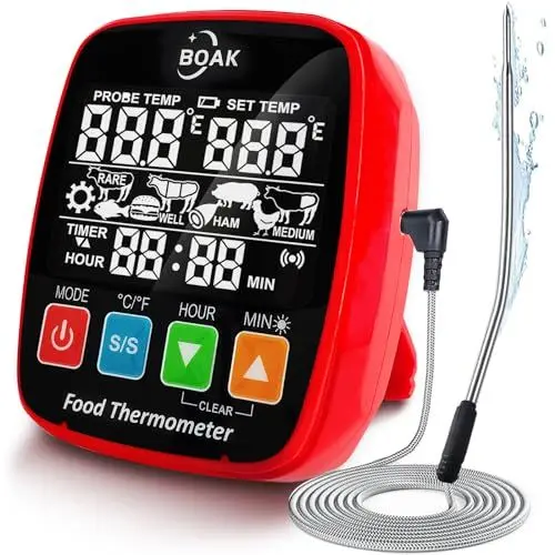 Produktbild: BOAK Digital Meat Thermometer for Grilling,BBQ,and Smoker | Instant Read Thermometer with Buzzer Alarm,8 Presetting Mode Accurate Temperature Meat Probe with Temperature Preset for Outdoor Cooking