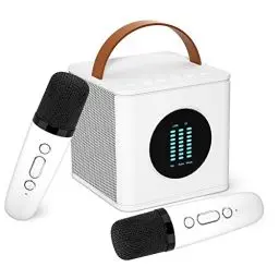 Produktbild: BOANOK Karaoke Maschine Kinder Kabellos, Kinder Mikrofon Karaoke Spielzeug,Tragbarer Karaoke Mikrofon mit Lautsprecher, Bluetooth Karaoke Maschine mit 2 Mikrofonen für Zuhause Party（Weiß)