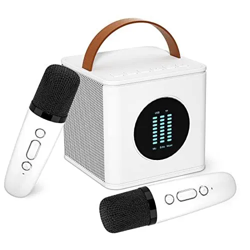 Produktbild: BOANOK Karaoke Maschine Kinder Kabellos, Kinder Mikrofon Karaoke Spielzeug,Tragbarer Karaoke Mikrofon mit Lautsprecher, Bluetooth Karaoke Maschine mit 2 Mikrofonen für Zuhause Party（Weiß)