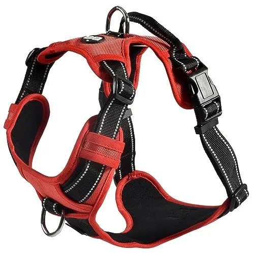 Produktbild: Bobby Rando Walk – Hundegeschirr, Hundegeschirr für mittelgroße, kleine und große Hunde aus Nylon, sicher, bequem, reflektierend, verstellbar, Rot, XL/53–82 x 2,5 cm