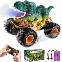 Produktbild: BOBOTATA Ferngesteuertes Auto Kinder Monster Dinosaurier Truck Spielzeug ab 3 4 5 6 7 8+ Jahre, 2.4 GHz mit Licht, Klang, Sprühen, All Terrain RC Cars Spielzeug Geschenke für Jungen Mädchen