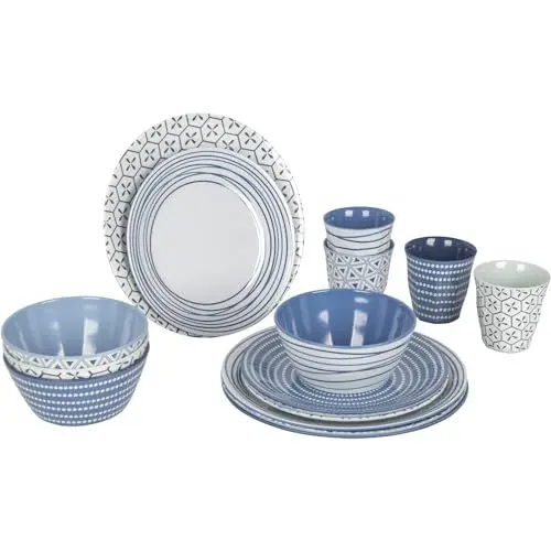 Produktbild: Bo-Camp Melamin Campinggeschirr Set Mix&Match Essgeschirr Teller Becher 16tlg blau