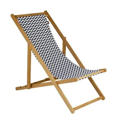 Produktbild: Bo-Camp Urban Outdoor Holz Strand Liege Stuhl Campingstuhl Retro Leinen Optik mit 3 Positionen