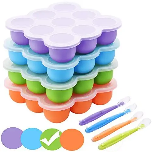 Produktbild: Babybrei Einfrieren Behälter, Silikon Babynahrung Aufbewahrung mit Deckel, BPA-frei Gefrierform Babybrei Zubehör für Muttermilch, Kräutern, Saucen, Eiswürfeln, 9 x 75ml - Orange