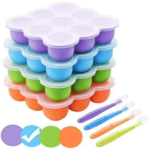 Produktbild: Babybrei Einfrieren Behälter, Silikon Babynahrung Aufbewahrung mit Deckel, BPA-frei Gefrierform Babybrei Zubehör für Muttermilch, Kräutern, Saucen, Eiswürfeln, 9 x 75ml - Orange