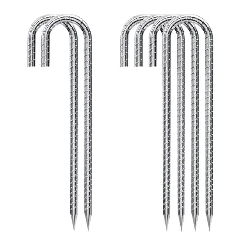 Produktbild: Bodenanker Trampolin,Schwerlast<strong>U-Uförmige:</strong>  Metall 32cm Boden Heringe Erdnägel Verzinkt Erdspieß Bauanker Nagel Zeltnagel mit Meißelspitze am Ende, Zelt,Trampolin (6, Silber J Form)