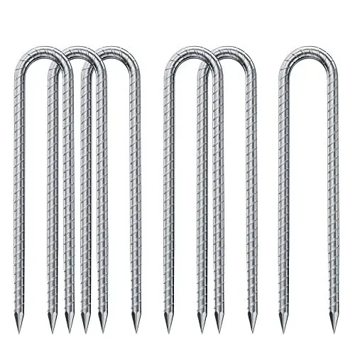 Produktbild: Bodenanker Trampolin,Schwerlast<strong>J/Uförmige:</strong>  Metall 32cm Boden Heringe Erdnägel Verzinkt Erdspieß Bauanker Nagel Zeltnagel mit Meißelspitze am Ende, Zelt,Trampolin (6, Silber-U förmige)