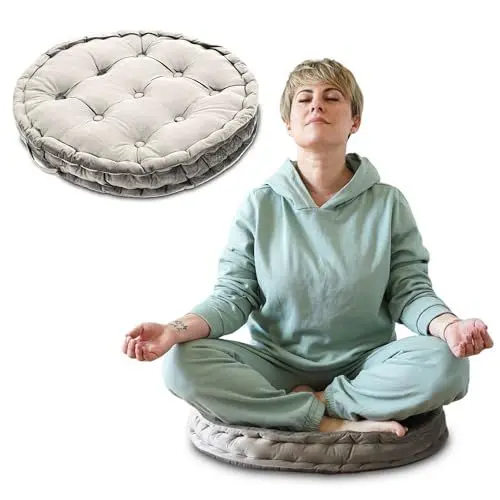 Produktbild: Amazinggirl Meditationskissen Yoga Kissen Bodenkissen 58 cm - Yogakissen Sitzkissen Boden rund und groß Pouf Sitzpouf Bodensitzkissen Meditation Zubehör wetterfest für Outdoor und Indoor Hellgrau