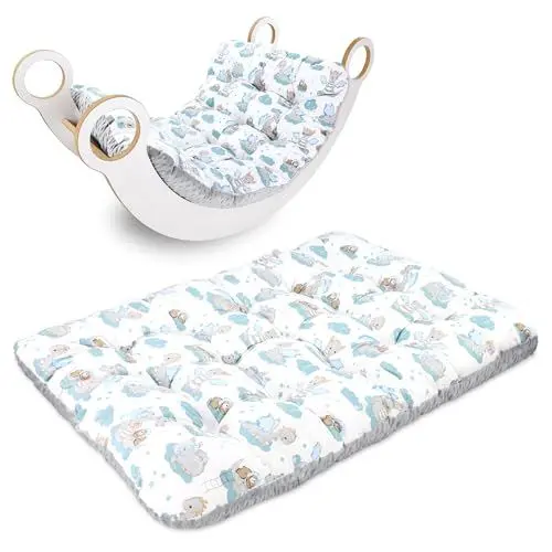 Produktbild: Krabbeldecke für Baby Kissen für Kletterbogen 70x110 cm - Bodenkissen Kinder Matte für Montessori Spielbogen Wippe Kletter Bogen Polster Spieldecke für Kinderzimmer Drachen mit hellgrau