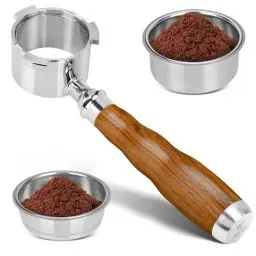 Produktbild: Bodenloser Siebträger 51MM 3 Ears - kompatibel DeLonghi Dedica EC680/EC685/EC885,Siebträger 51mm mit Walnuss Holzgriff,inklusive 2 Filterkorb Edelstahl