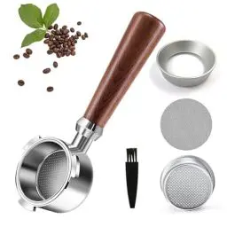 Produktbild: Bodenloser Siebträger 51mm 3 Ears mit Espresso Puck Screen,Siebträger 51mm kompatibel Dedica EC680/EC685,Edelstahl kaffee Puck Sieb,Holzgriff,Barista Zubehör