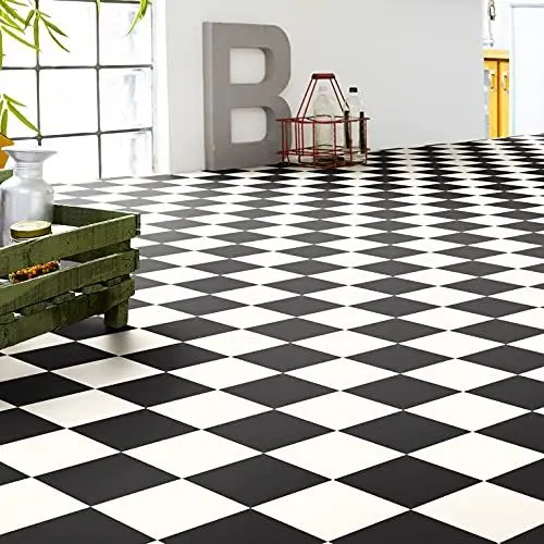 Produktbild: Bodenmaster PVC Bodenbelag Fliese Schachbrett Schwarz Weiss Groß Tarkett Iconik 260 (Musterstück in DIN A4)