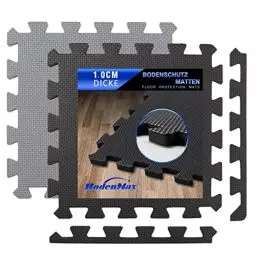 Produktbild: Bodenschutzmatte Fitness Sportmatte Turnmatte Schaumstoffmatte Schutzmatte Fitnessgeräte Tatami Matte Sport Fitnessmatte Unterlegmatte Bodenmatte Garagenboden Trainingsmatte - 30x30x1cm 18 St. Schwarz