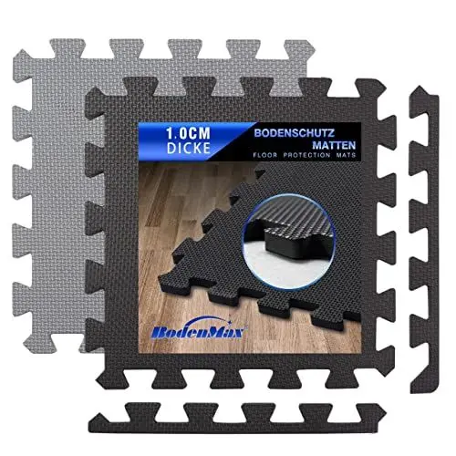 Produktbild: Bodenschutzmatte Fitness Sportmatte Turnmatte Schaumstoffmatte Schutzmatte Fitnessgeräte Tatami Matte Sport Fitnessmatte Unterlegmatte Bodenmatte Garagenboden Trainingsmatte - 30x30x1cm 18 St. Schwarz