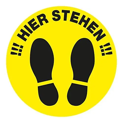 Produktbild: Bodenschild als auffälliger Signal-Wartepunkt-Aufkleber und Kunden-Leitsystem „Hier Stehen“ (30 x 30 cm)