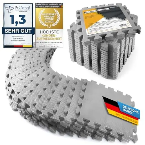 Produktbild: Boden-Schutzmatten XXL Set·· Fitnessmatte Bodenschutz Puzzle-Matte·· Unterlegmatte für Fitnessgeräte Turnmatte Trainingsmatte Sport-Matte & Fitnessraum Keller Garage Fast 2 m² (Grau)