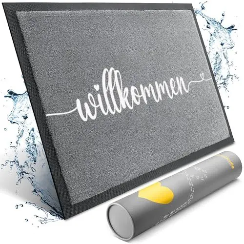 Produktbild: Bodenständig® Willkommen Fußmatte (Waschmaschinenfest) in 40x60cm - optimale Größe für die Haustür. Schmutzfangmatten innen, Welcome mat Spruch und Herz