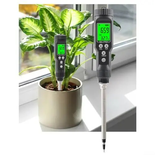 Produktbild: Bodentester, 3 in 1 Multifunctio Digitaler Bodentest Messgerät EC Temperatur Wasserdicht mit Hintergrundbeleuchtung Bildschirm für Gewächshaus Pflanzen Bauernhof Obstgarten