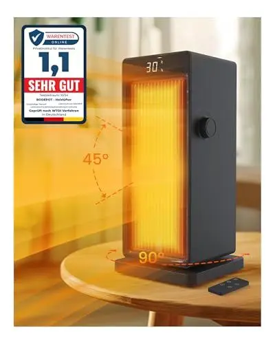Produktbild: Bodepot Heizlüfter Energiesparend, 2000W ECO Heizlüfter Leise, PTC Keramik Heizlüfter mit Thermostat, 24h Timer Heizlüfter Klein mit 90°Oszillation und 45°Auf-/Ab-Windverstellung, 4 Modi Heizgeräte