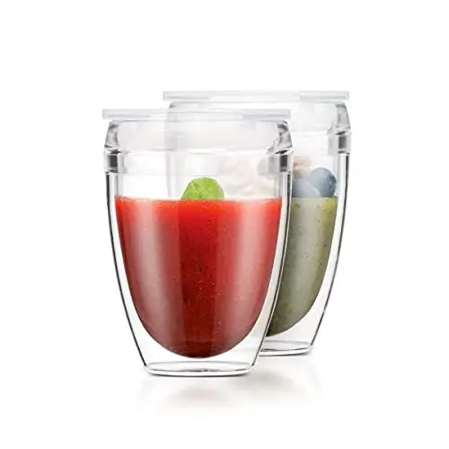 Produktbild: Bodum Kunststoff K11849-10SA Pavina To Go doppelwandiger bruchsicherer Becher mit Deckel, 2 Stück, 284 ml, transparent
