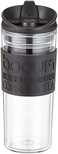 Produktbild: Bodum 11101-01S Travel Mug Thermobecher aus Kunststoff, Klappdeckel, Schwarz