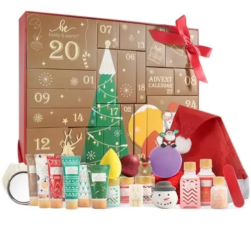 Produktbild: Body & Earth Adventskalender Weihnachtsgeschenke Geschenkset für Frauen 24tlg. Badesets für Frauen Geschenkbox mit Duftkerze, Badebomben, Weihnachtsdekoration, weihnachtsgeschenke für frauen