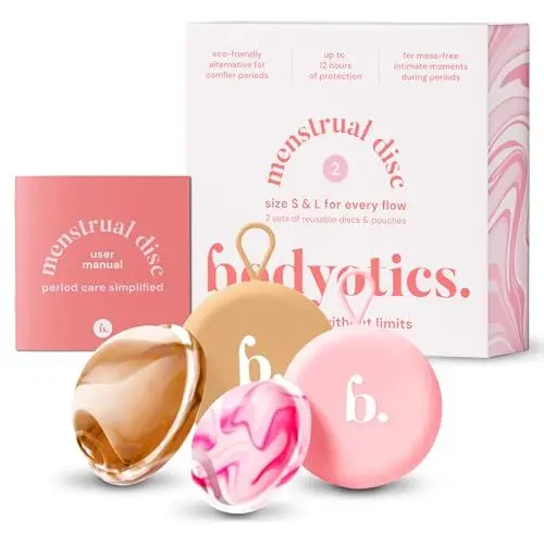 Produktbild: Wiederverwendbare Periodenscheibe, bis zu 12 Stunden, nachhaltige Menstruationsscheibe als Alternative zu Tampons Menstruationsscheibe für leichte oder starke Regelblutung (Pink und Beige)