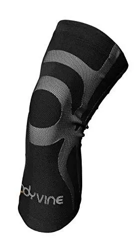 Produktbild: BODYVINE Unisex – Erwachsene Triple 3-Lagen Kompressions Knie Bandage mit Power-Band Compression Taping, Grau, XL