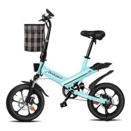 Produktbild: Bodywel T16 Mini E Bike 16 Zoll Elektrofahrrad 250W 36V/10.4AH Akku mit APP Funk Max 55km 4.5 Zoll LED Display Vollfederung für Herren Damen (Blau)
