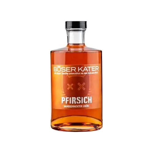 Produktbild: BÖSER KATER Saftiger Pfirsich Likör | Fruchtige Noten von Weinbergpfirsich | Perfekt als Spritz Aperitif, für den puren Genuss oder spannende Cocktails | Perfekte Geschenkidee 0,5l 20% Vol.