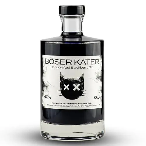 Produktbild: BÖSER KATER Black Gin | Das Original | Handgemachter Blackberry Gin mit fruchtigem Brombeer-Geschmack | Schwarz Violetter Cocktail | Die perfekte Geschenkidee 0,5l 40% Vol