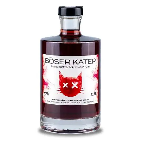 Produktbild: BÖSER KATER Glühwein Gin - Heiße Mieze, Glühpunsch trifft Gin, Ideal für winterliche Cocktails mit Geschmack, Die perfekte Geschenkidee, Handgemacht mit kleiner Auflage, 0,5l 17% Vol