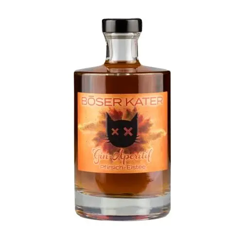 Produktbild: Böser Kater Pfirsich-Eistee Gin Aperitif, Perfekt für deinen Sommer, Als Aperitif, Cocktail oder Pur, Das perfekte Geschenk, 0,5l - 15,2% Vol.