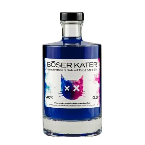 Produktbild: BÖSER KATER Magic Two Faced Gin | Farbwechsel-Effekt von Blau zu Violett durch Tonic Water | Das perfekte Geschenk in hochwertiger Geschenkbox | Handgemacht & perfektionierter Geschmack 0,5l 40% Vol.