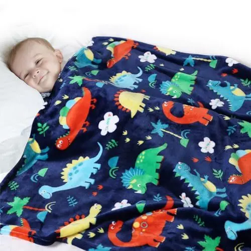 Produktbild: Bofree Weiche Dinosaurier-Babydecke mit Velkro-Verschluss für Jungen und Mädchen (100 x 130 cm)