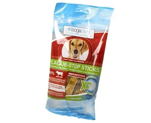 Produktbild: bogar, Bogadent Plaque-Stop Sticks, Zahnpflege für Hunde, Hundezubehör für mittelgroße Hunde, Dental Sticks Hund, Hundesnack mit Algen, Fisch, Fleisch, Früchten und Mineralien, 100 g