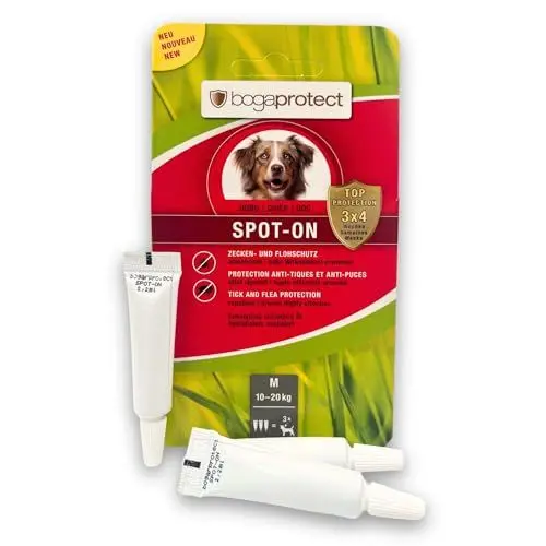 Produktbild: bogaprotect SPOT ON Hund - Floh und Zeckenschutz für Hunde - 10-20 kg - Zeckenmittel für Hunde - Natürlicher Zeckenschutz für Hunde - UBO0352 - Vorrat für 12 Wochen