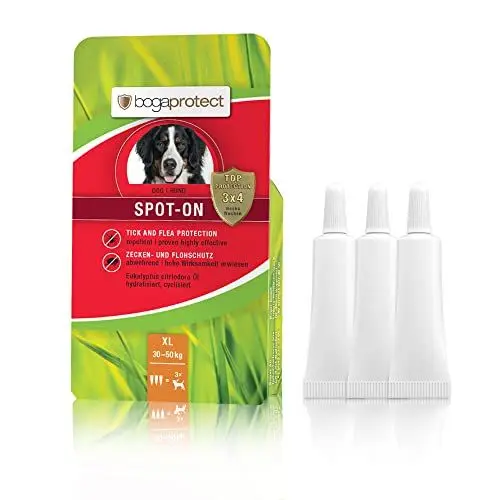 Produktbild: bogaprotect Spot ON Hund Floh Zeckenmittel für Hunde Natürlicher Zeckenschutz für Hunde UBO0354 Vorrat für 12 Wochen XL (30-50 kg)
