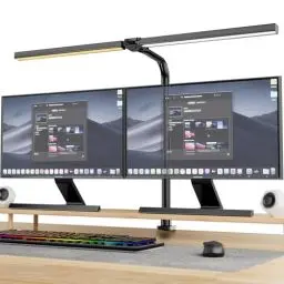 Produktbild: Bogseth 1300LM Doppelkopf Schreibtischlampe LED Dimmbar Fernbedienung, 24W 80CM Klemmbare Monitor Lampe Tischlampe Tageslichtlampe klemmbar desk für Homeoffice Schwenkarm
